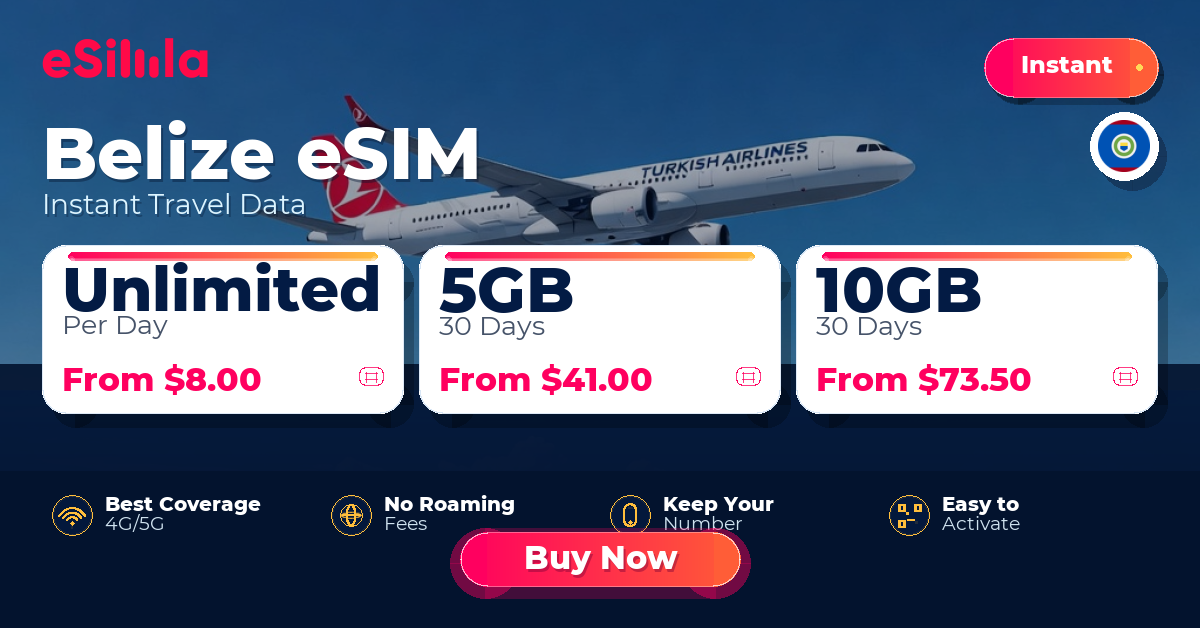 Belize eSIM travel data offer with package options