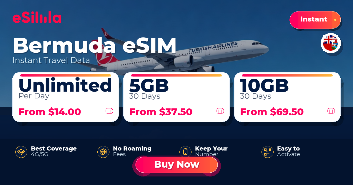 Bermuda eSIM travel data offer with package options