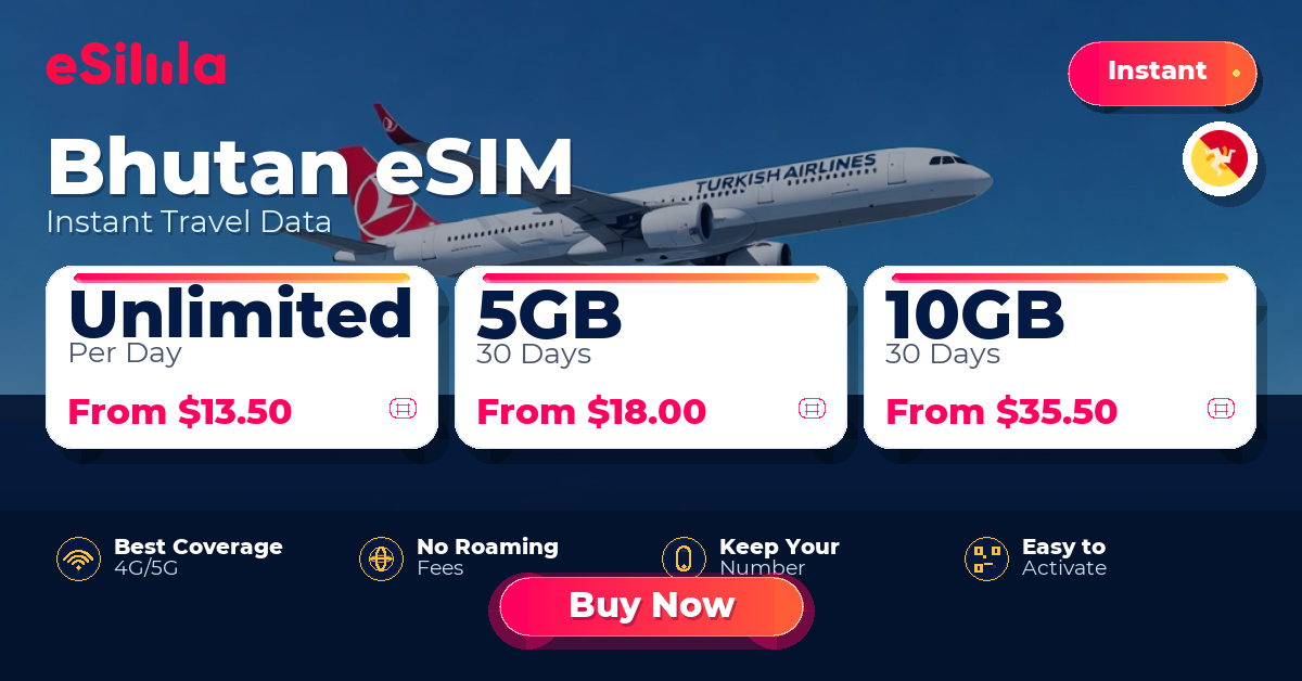 Bhutan eSIM travel data offer with package options