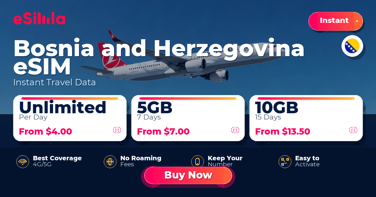 Bosnia and Herzegovina eSIM travel data offer with package options