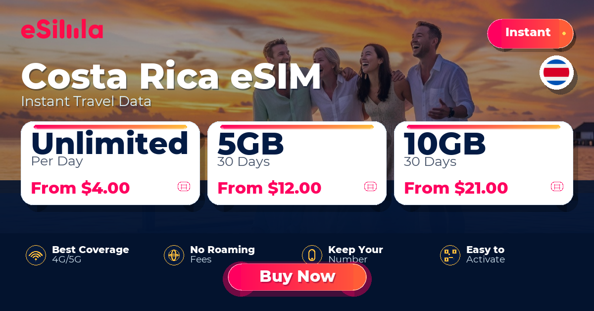 Costa Rica eSIM travel data offer with package options