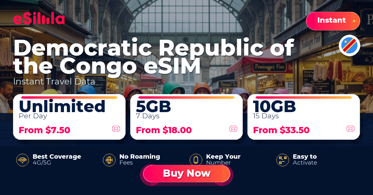 Democratic Republic of the Congo eSIM travel data offer with package options