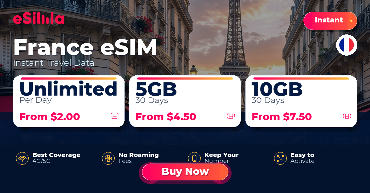 France eSIM travel data offer with package options