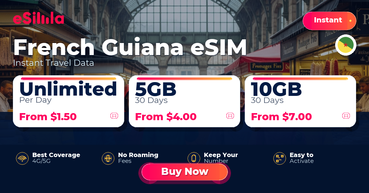 French Guiana eSIM travel data offer with package options