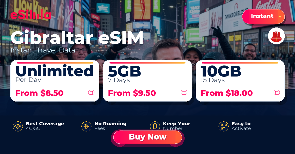 Gibraltar eSIM travel data offer with package options