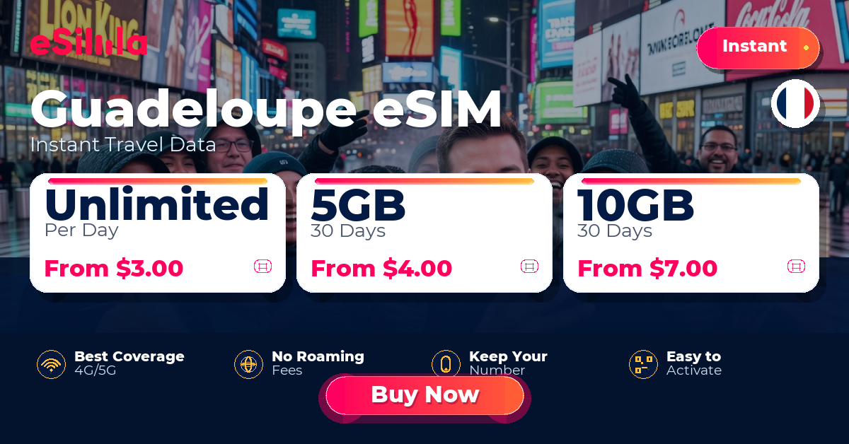 Guadeloupe eSIM travel data offer with package options