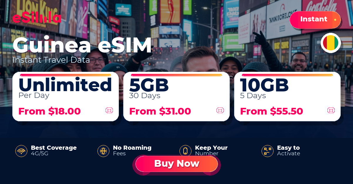 Guinea eSIM travel data offer with package options