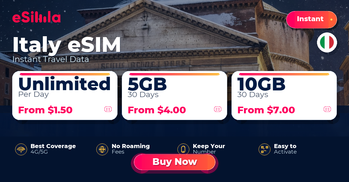 Italy eSIM travel data offer with package options