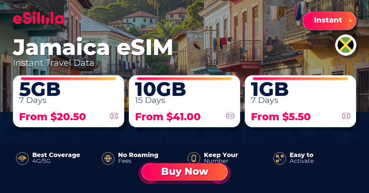 Jamaica eSIM travel data offer with package options