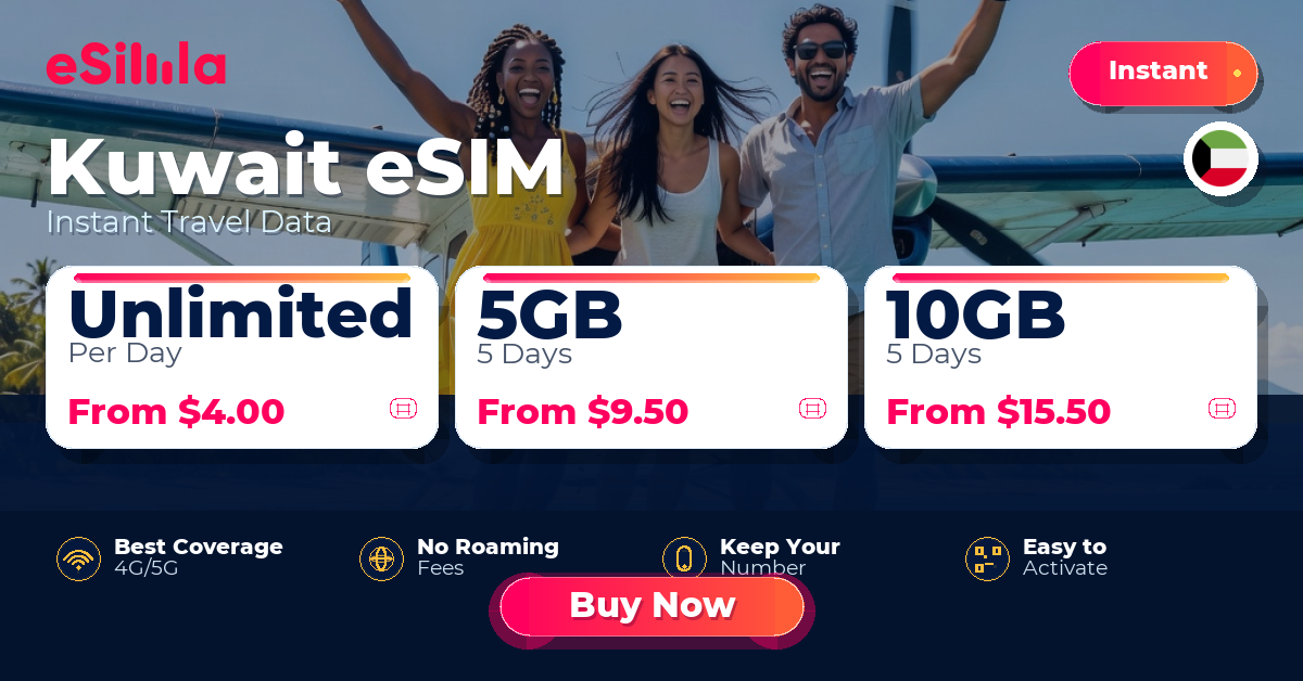 Kuwait eSIM travel data offer with package options