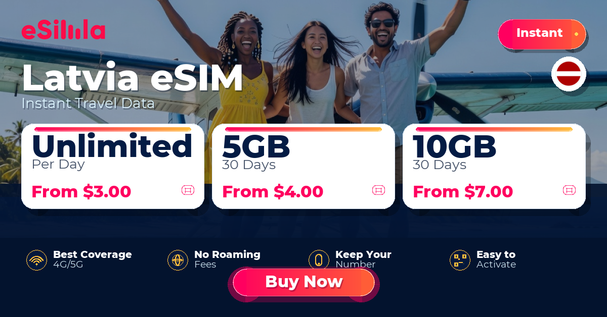 Latvia eSIM travel data offer with package options