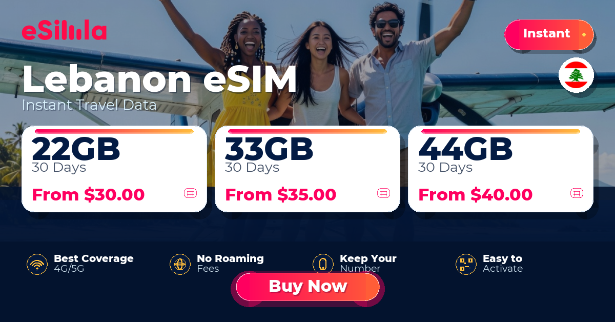 Lebanon eSIM travel data offer with package options