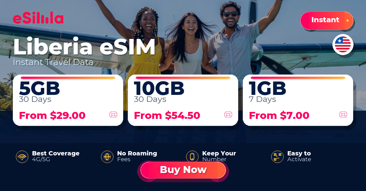 Liberia eSIM travel data offer with package options