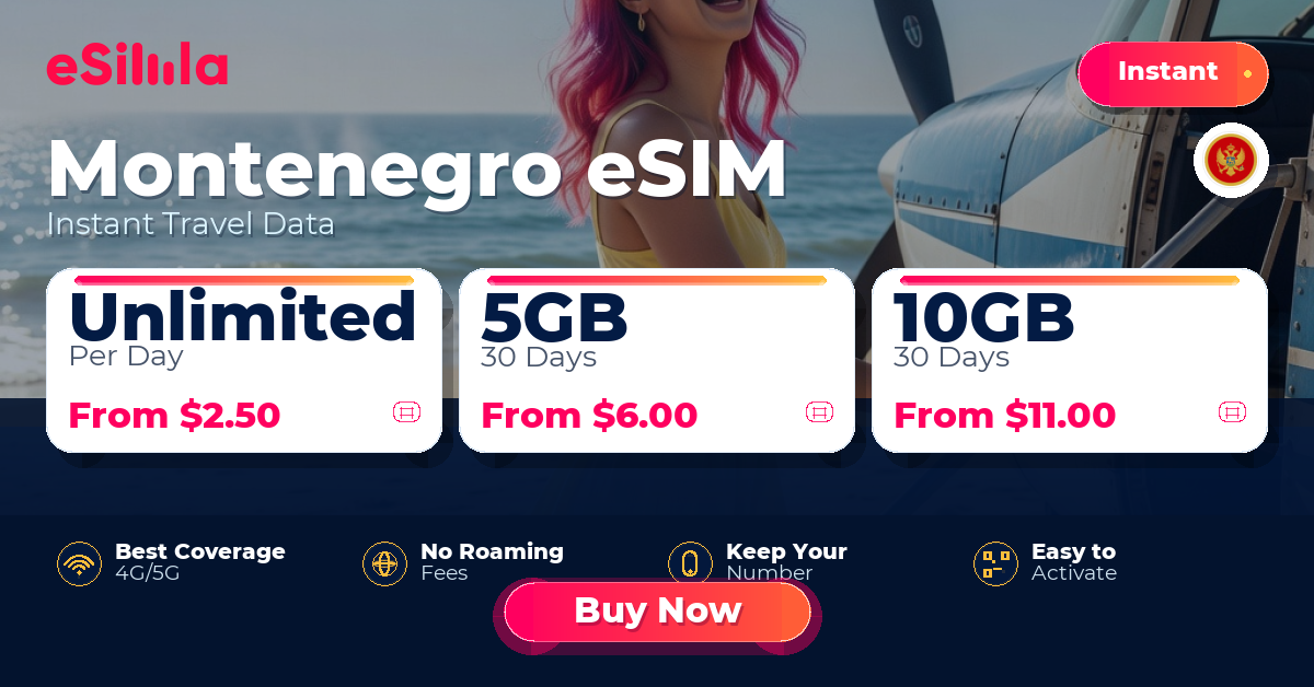 Montenegro eSIM travel data offer with package options