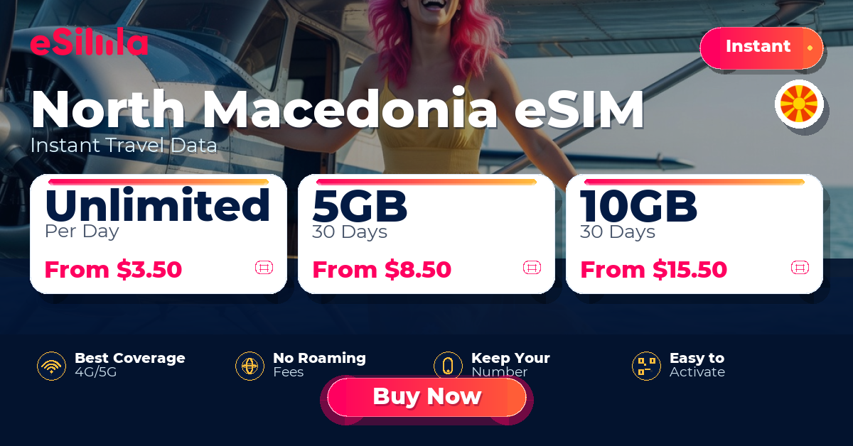North Macedonia eSIM travel data offer with package options