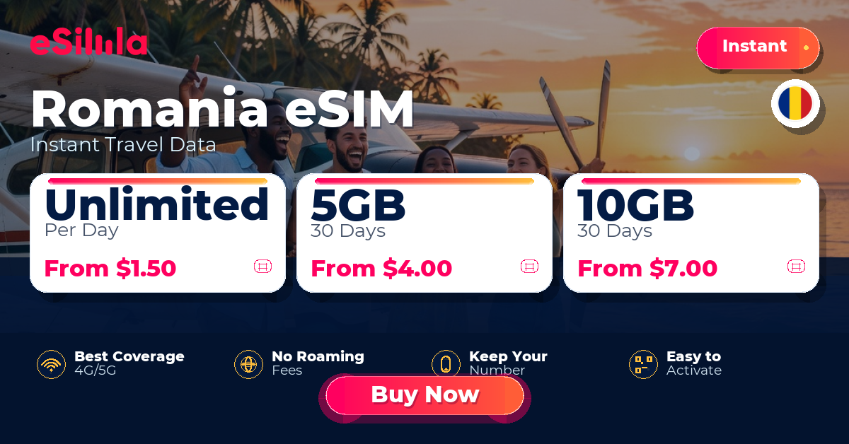 Romania eSIM travel data offer with package options