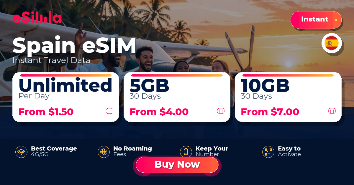 Spain eSIM travel data offer with package options