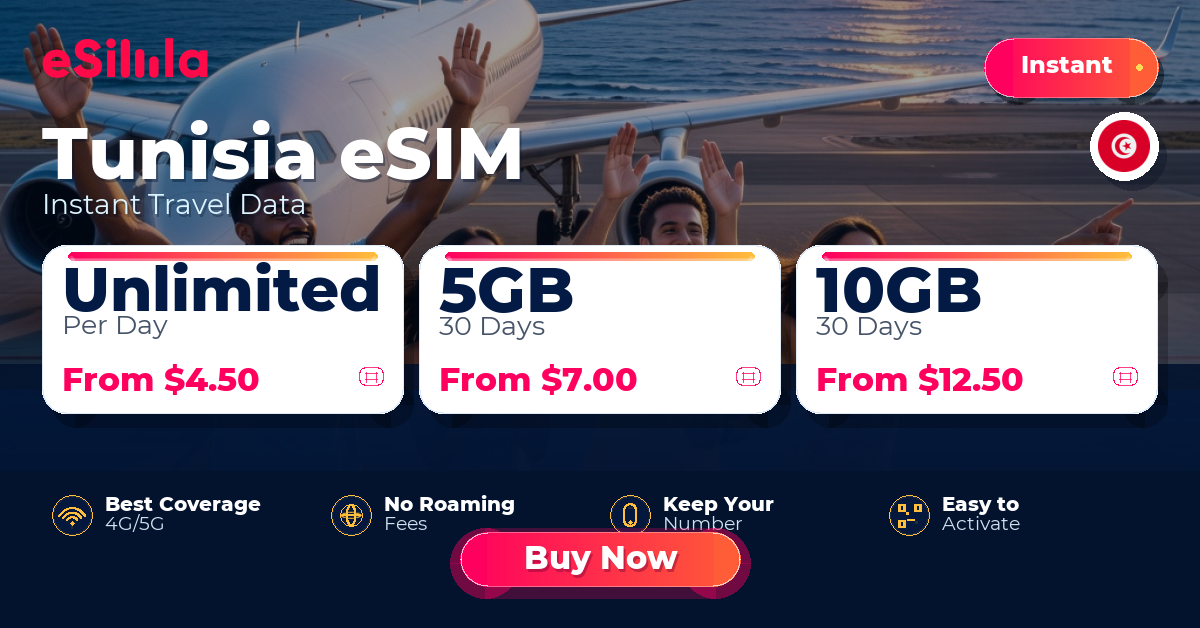 Tunisia eSIM travel data offer with package options
