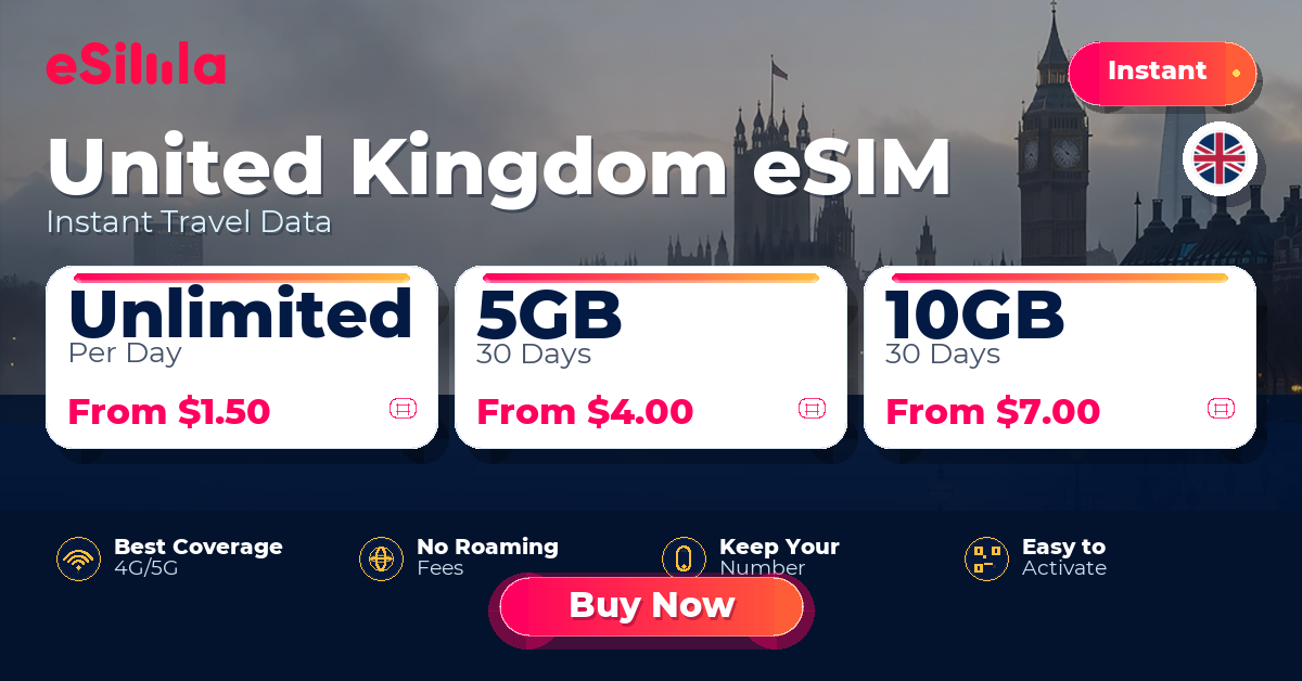 United Kingdom eSIM travel data offer with package options
