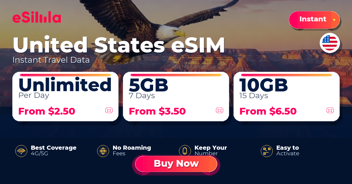 United States eSIM travel data offer with package options